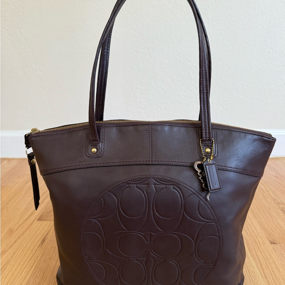 Coach Brown Leather Tote Bag with Embossed Logo